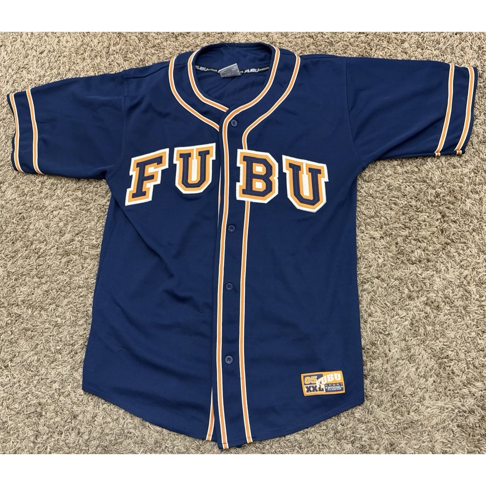 Vintage 90's / Y2K RARE FUBU Baseball Jersey Size XXL Navy Hip Hop Style